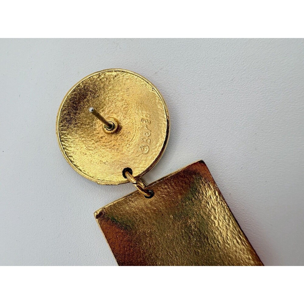 Vintage Signed Edgar Berebi 80s Enamel Art Deco Earrings Colorblock Dangle - Picture 5 of 6